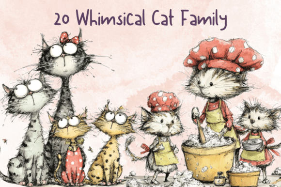 Bringing Stories to Life with a Whimsical Quirky Cat Family Clipart Set