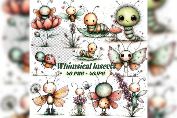Elevate Designs with Whimsical Insects Clipart Set