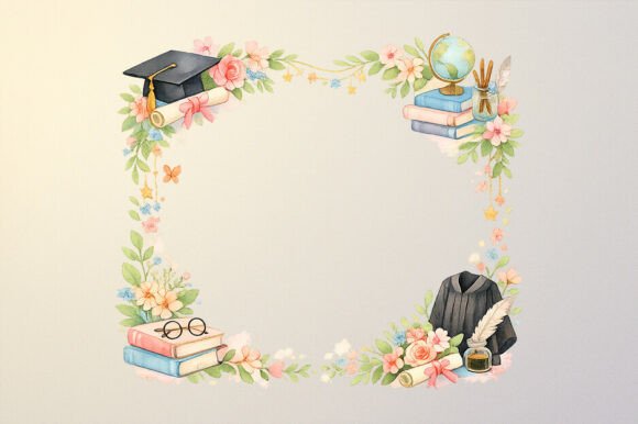 Elevate Your Graduation Designs with a Whimsical Watercolor Floral Frame PNG