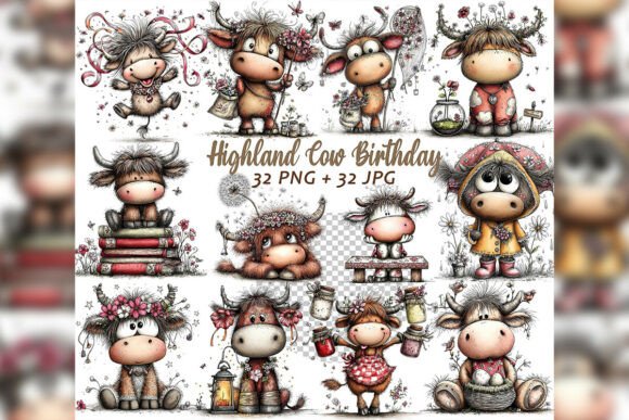 Evaluating Whimsical Highland Cow Birthday Clipart for Creative and Commercial Projects