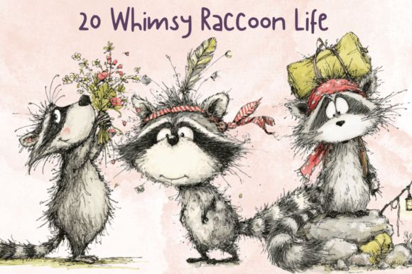Storybook Whimsy Raccoon Clipart Set for Creators