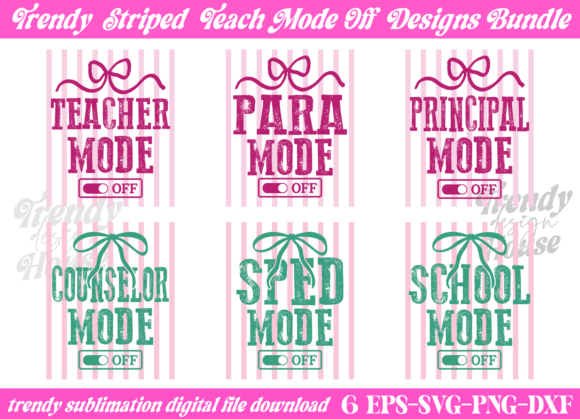Stripes School Staff PNG Bundle: Teacher Design Assets