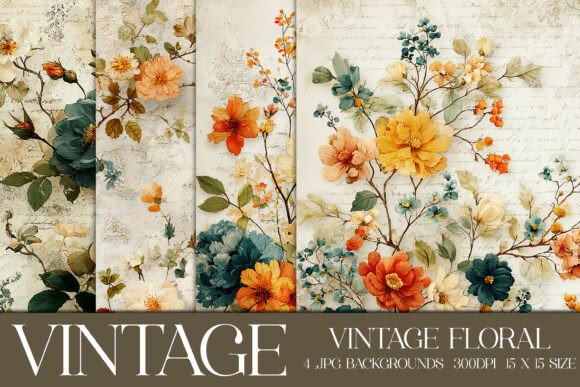 Unlocking Creative Potential with Vintage Floral Backgrounds, S4 for Digital and Physical Crafts