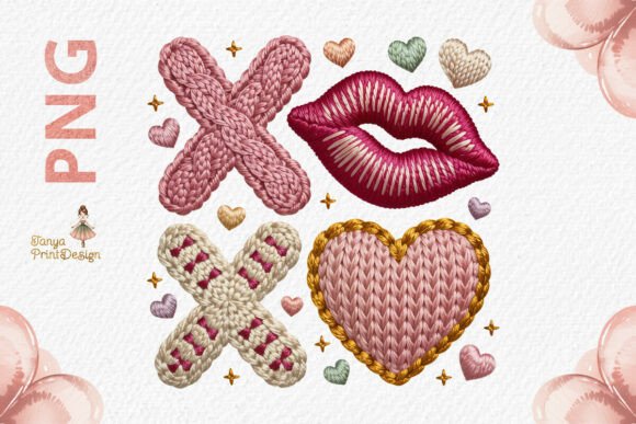 Valentine Knit XOXO Embroidery PNG Guide