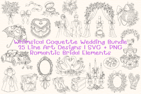 Whimsical Coquette Wedding SVG Bundle for Elegant Designs