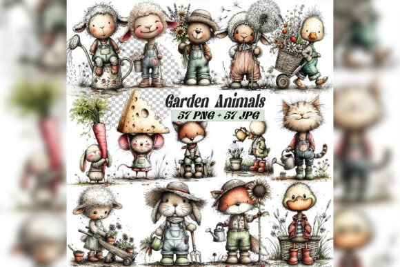 Whimsical Pig Gardening Clipart Set