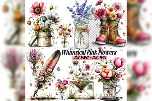 Whimsical Pink Spring Floral Set for Soft Designs