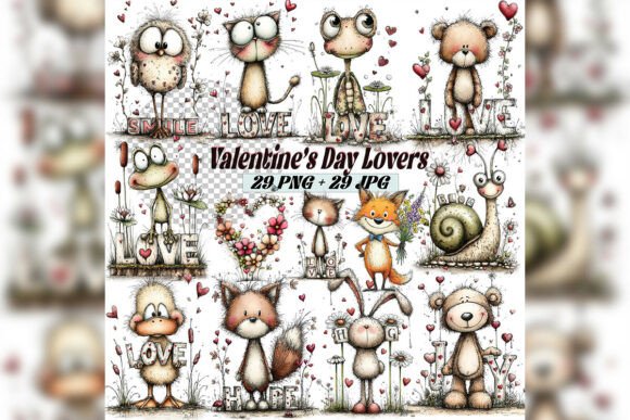 Whimsical Valentine Lovers Clipart for Creative Projects